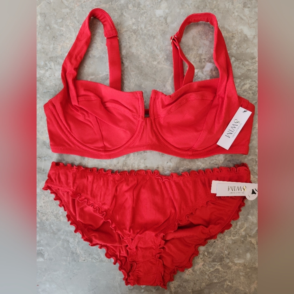 38C/XL VS Swim Full Coverage Ruffle Cheeky Bikini Set Tropical Island Getaway